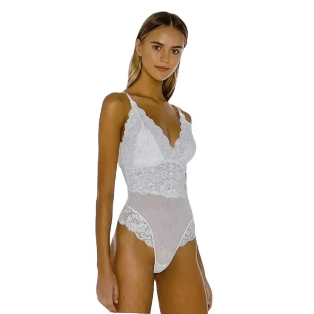 HAH x Free People Size XS NEW Lace Bodysuit White NWT